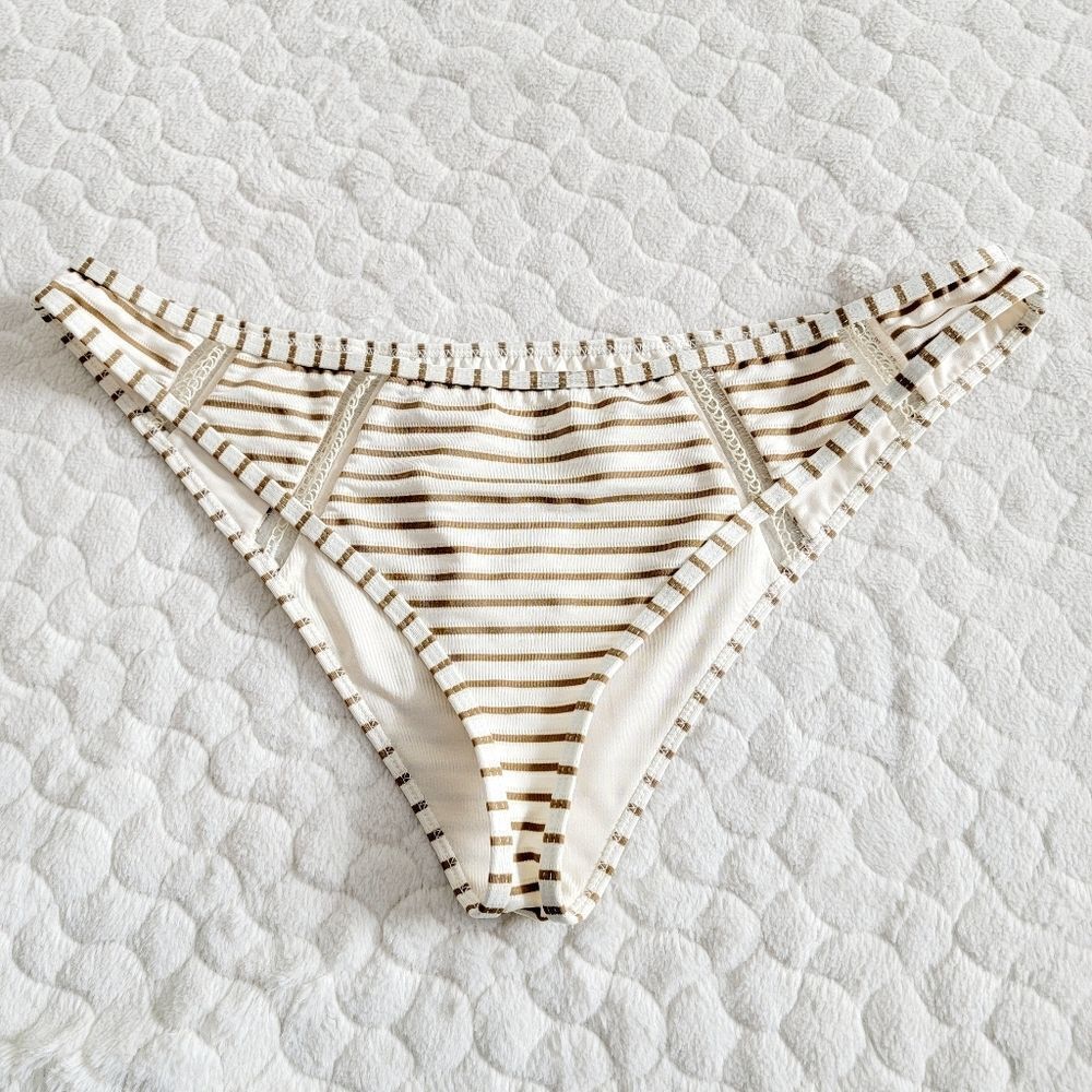 Tularosa striped bikini bottoms lacy strips cutouts cheeky sexy large swimsuit